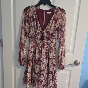 En Creme Red and Pink Long Sleeve Sundress for Wedding Guest